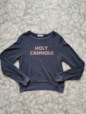 Wildfox Gray 'Holy Cannoli!' Crewneck Sweater with Pink Lettering